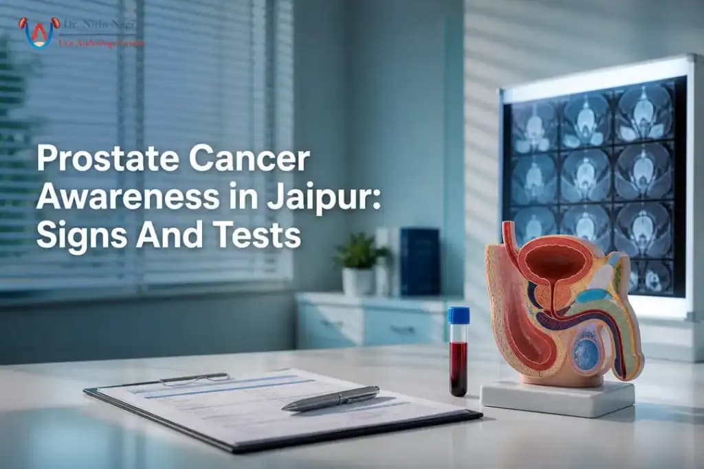 Prostate model and PSA test items representing Prostate Cancer Awareness.