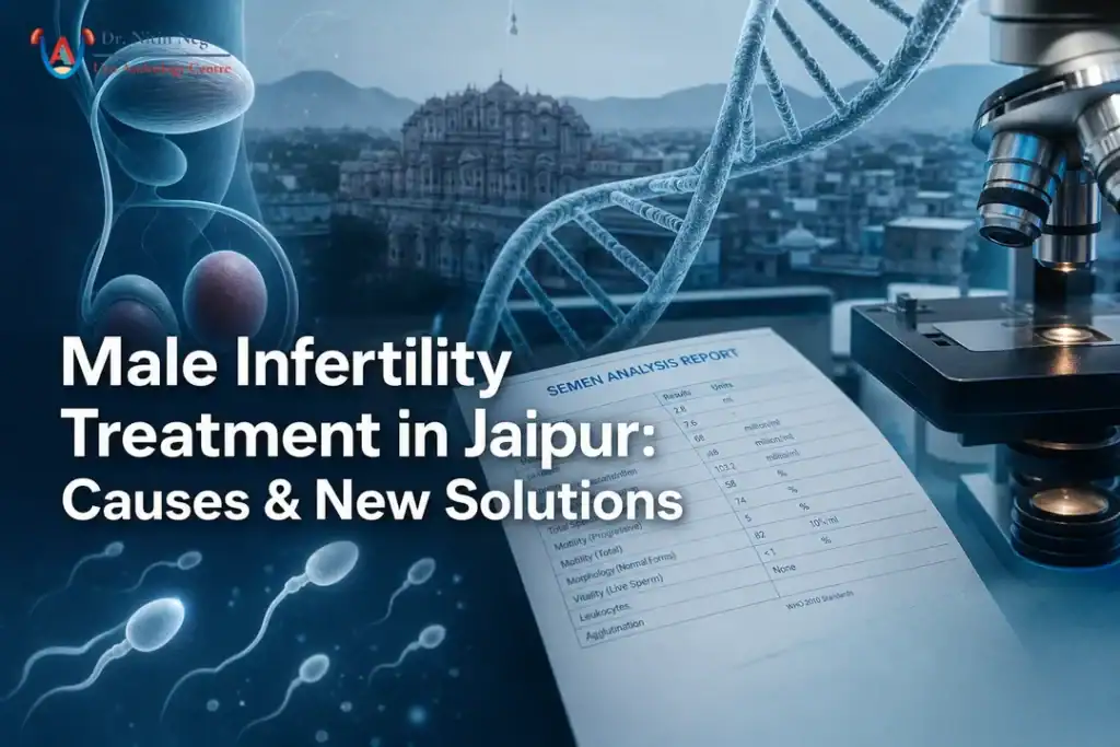 Illustration explaining tests and options for male infertility treatment in Jaipur