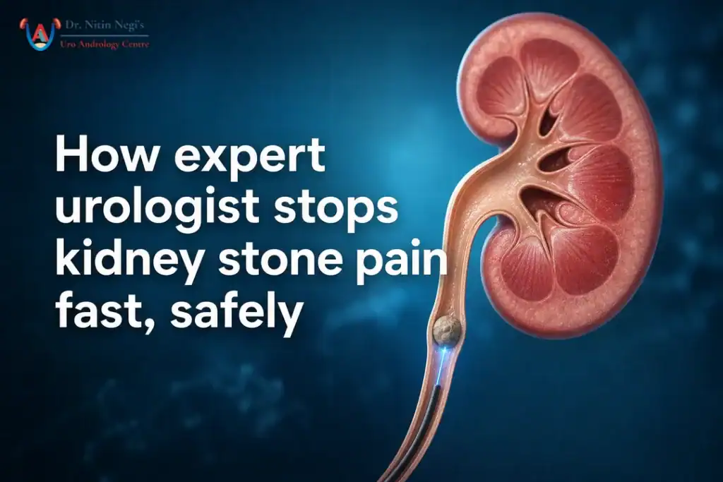 Minimal kidney illustration for expert urologist guide on fast, safe stone pain relief