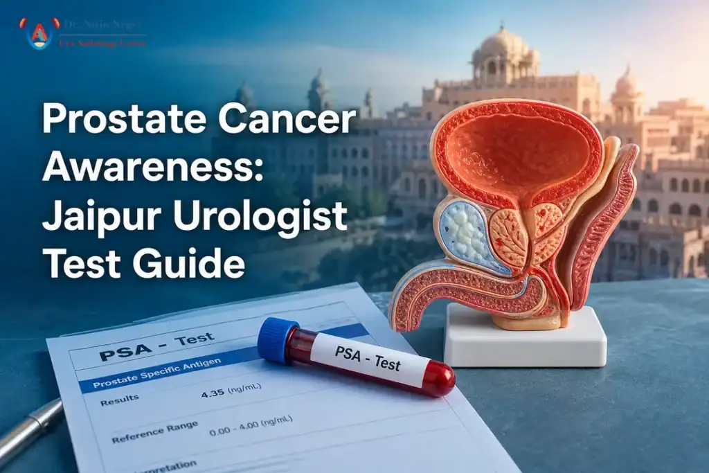 Prostate screening cover with Jaipur skyline created by a urologist