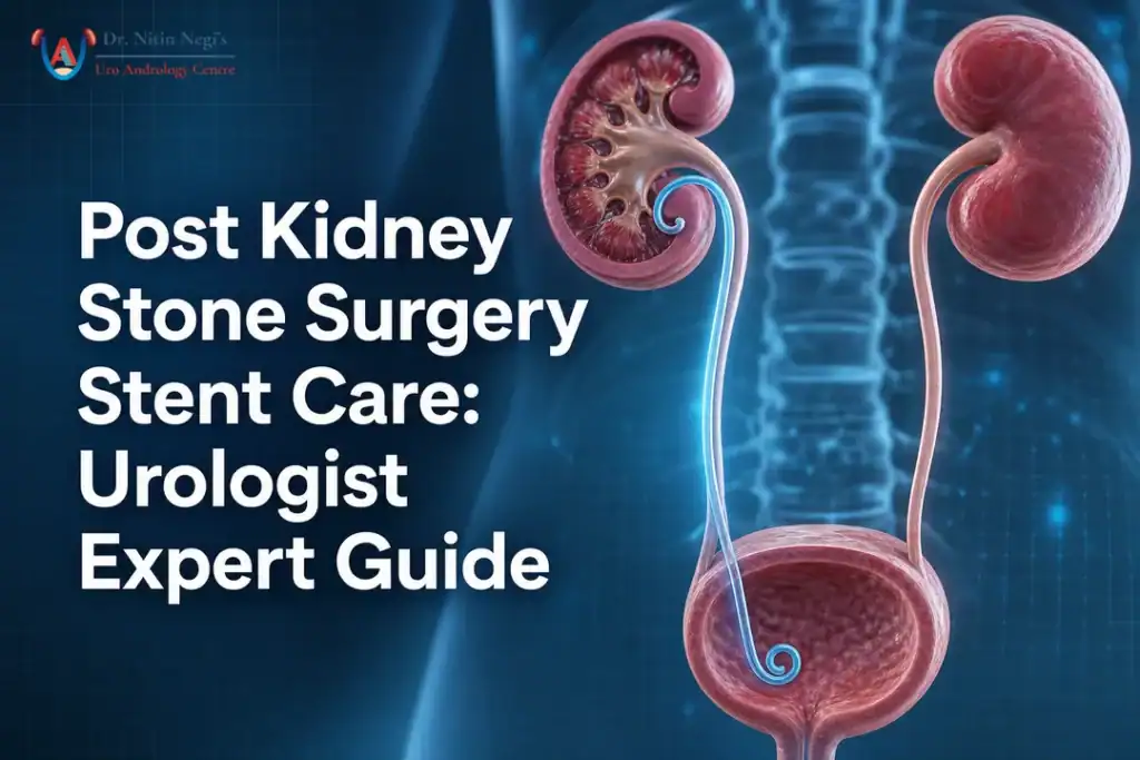 Illustrated kidney stent care guide by a urologist in a 16:9 cover image.