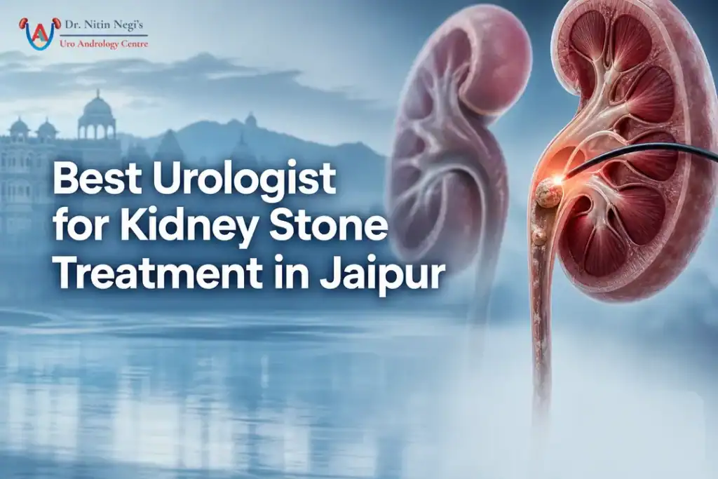 Illustrated kidneys and laser showing care by a urologist for kidney stone in Jaipur
