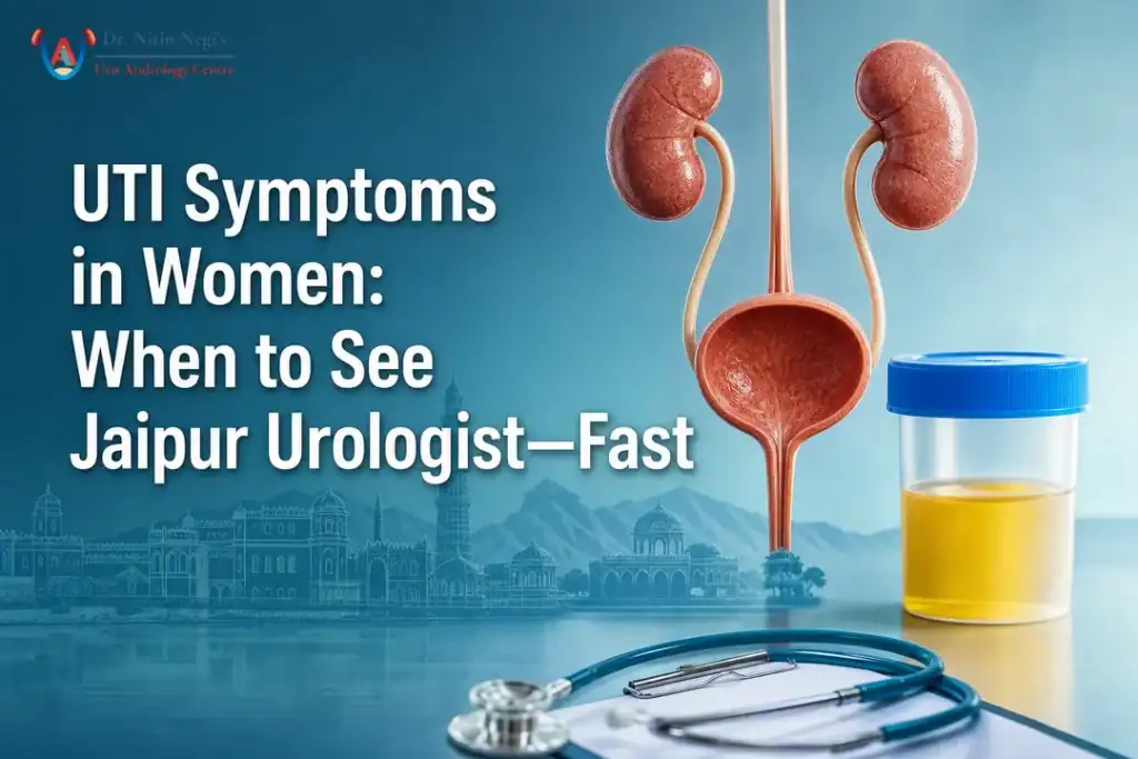 Educational cover image about UTIs with kidneys and bladder graphics by a Jaipur urologist