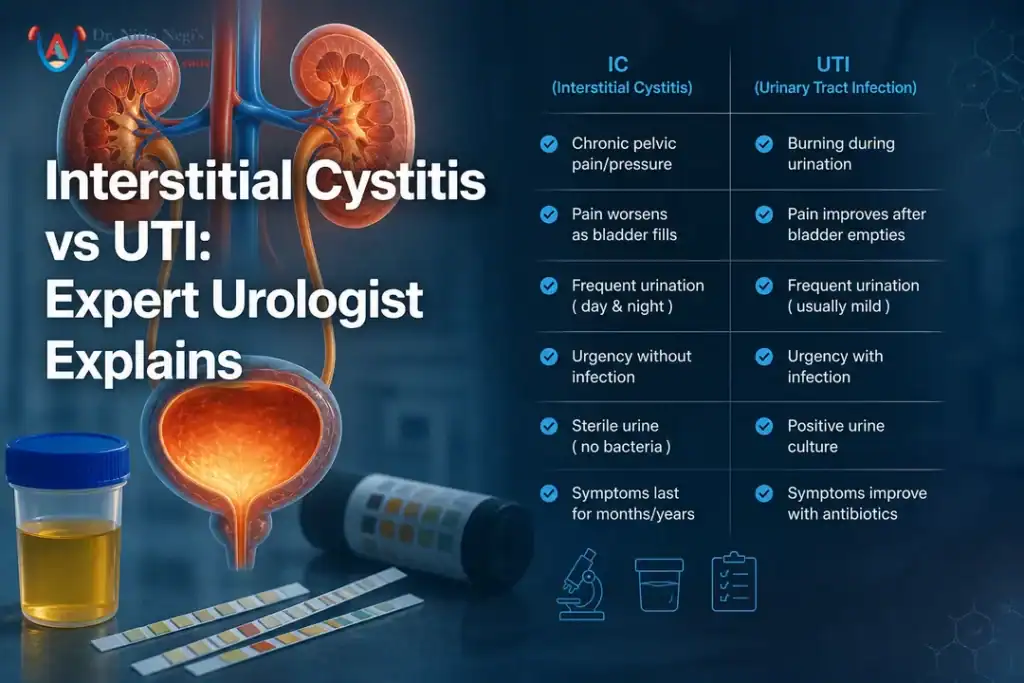 Illustration for expert urologist guide to Interstitial Cystitis vs UTI.